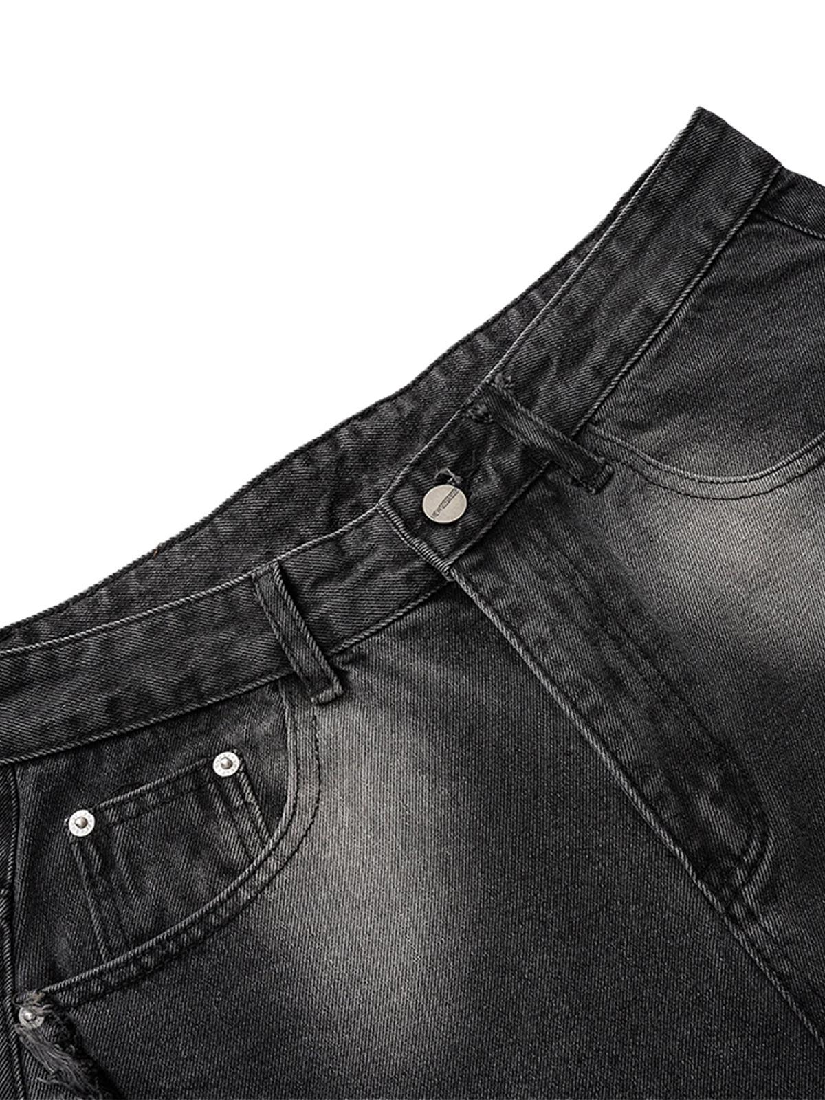 Omygoods Washed Distressed Raw Edge Barrel Jeans