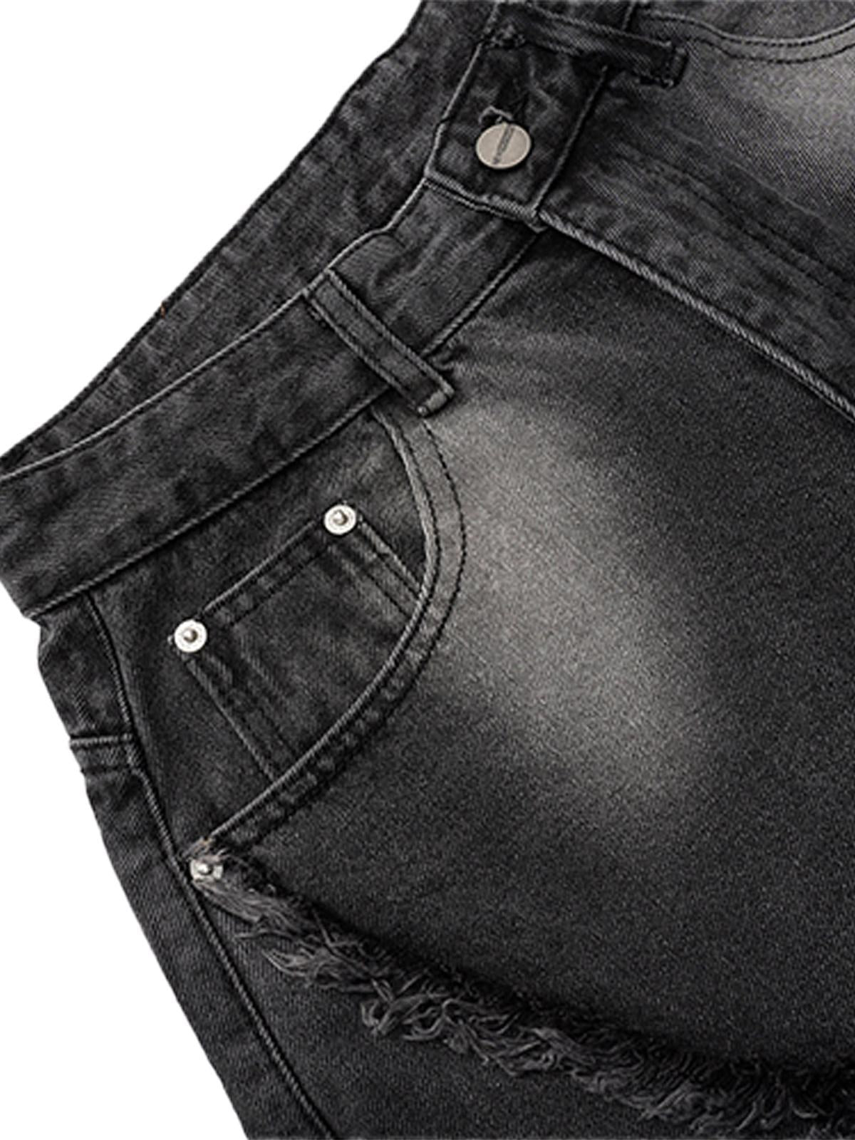 Omygoods Washed Distressed Raw Edge Barrel Jeans