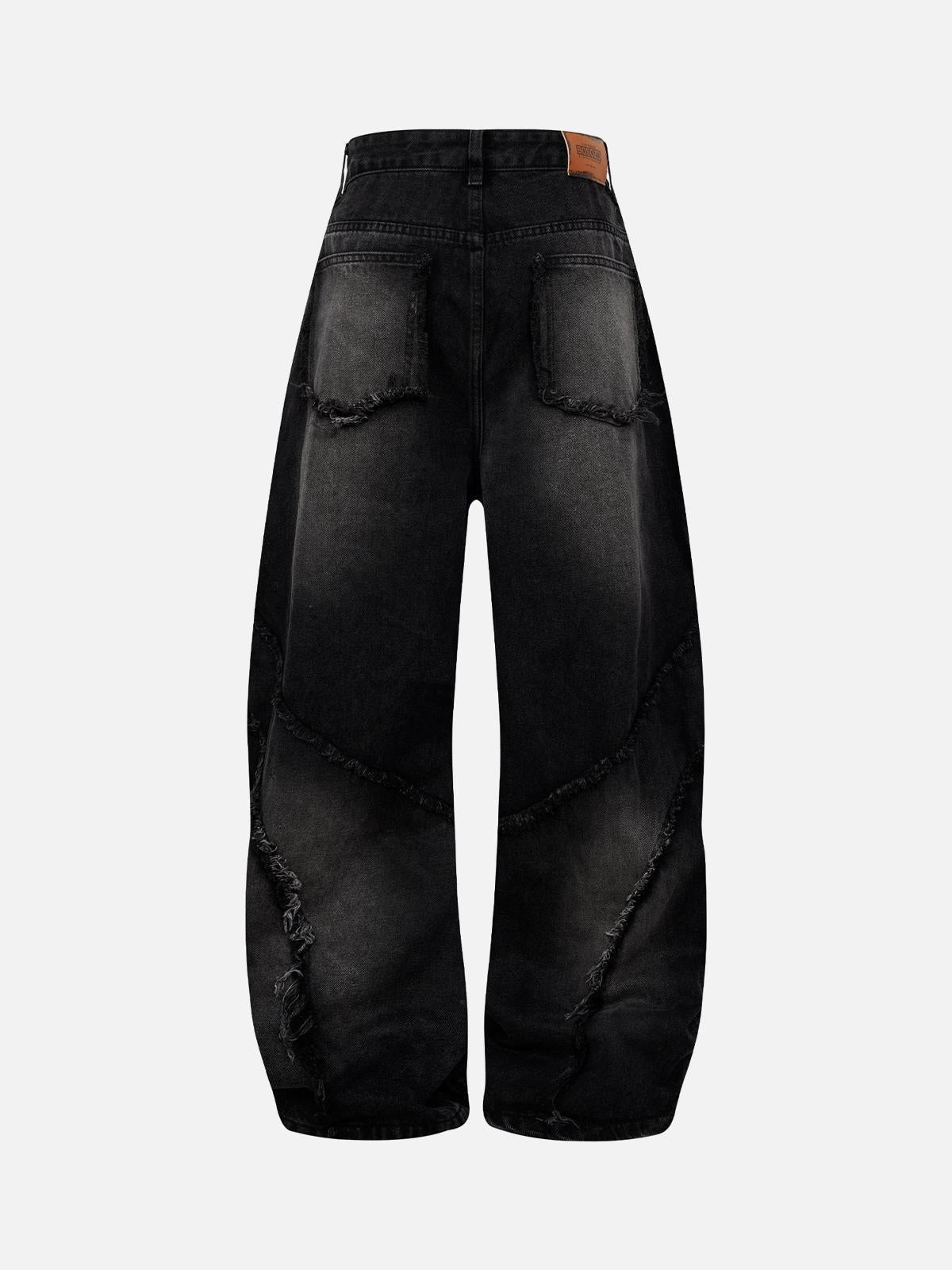 Omygoods Washed Distressed Raw Edge Barrel Jeans