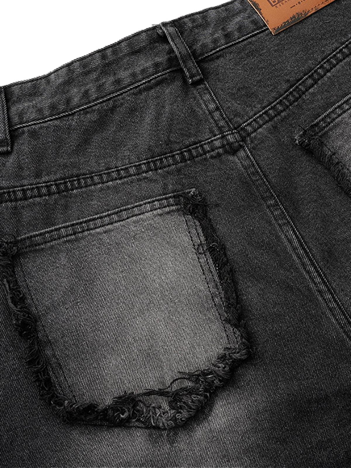 Omygoods Washed Distressed Raw Edge Barrel Jeans