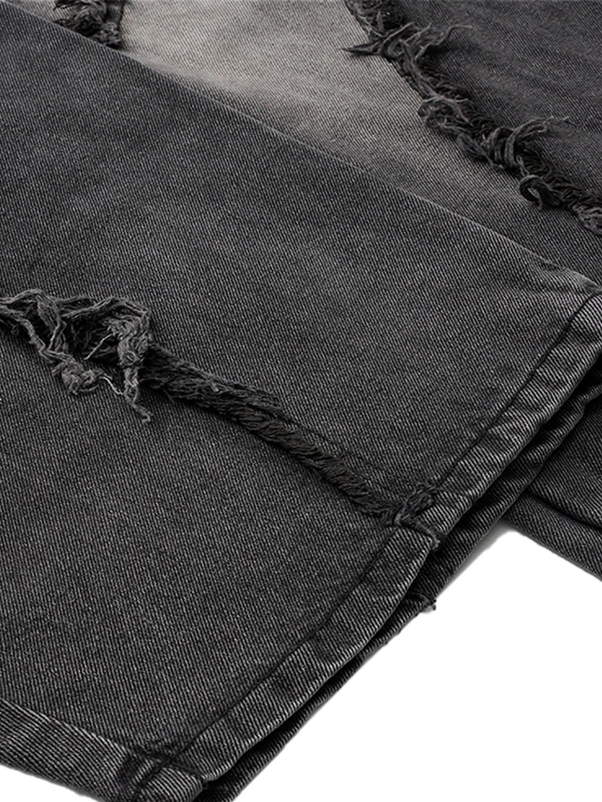 Omygoods Washed Distressed Raw Edge Barrel Jeans