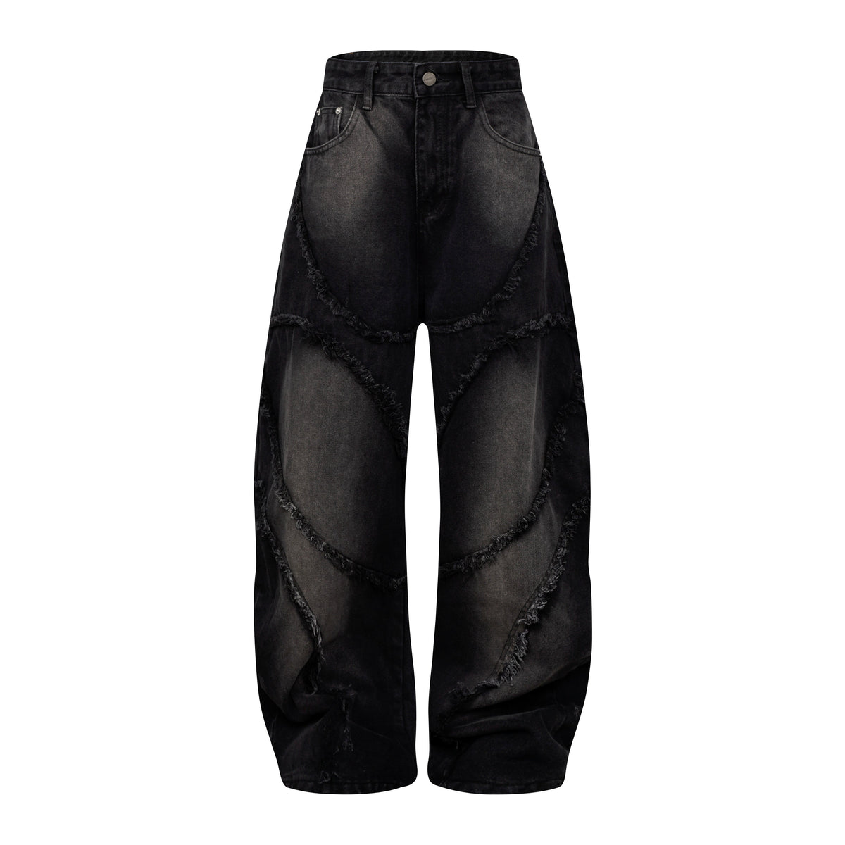Washed Distressed Raw Edge Barrel Jeans - OMYGOODS