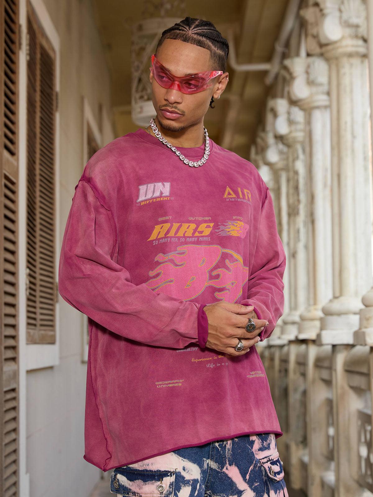 Omygoods Washed Edge Long Sleeve T-Shirt