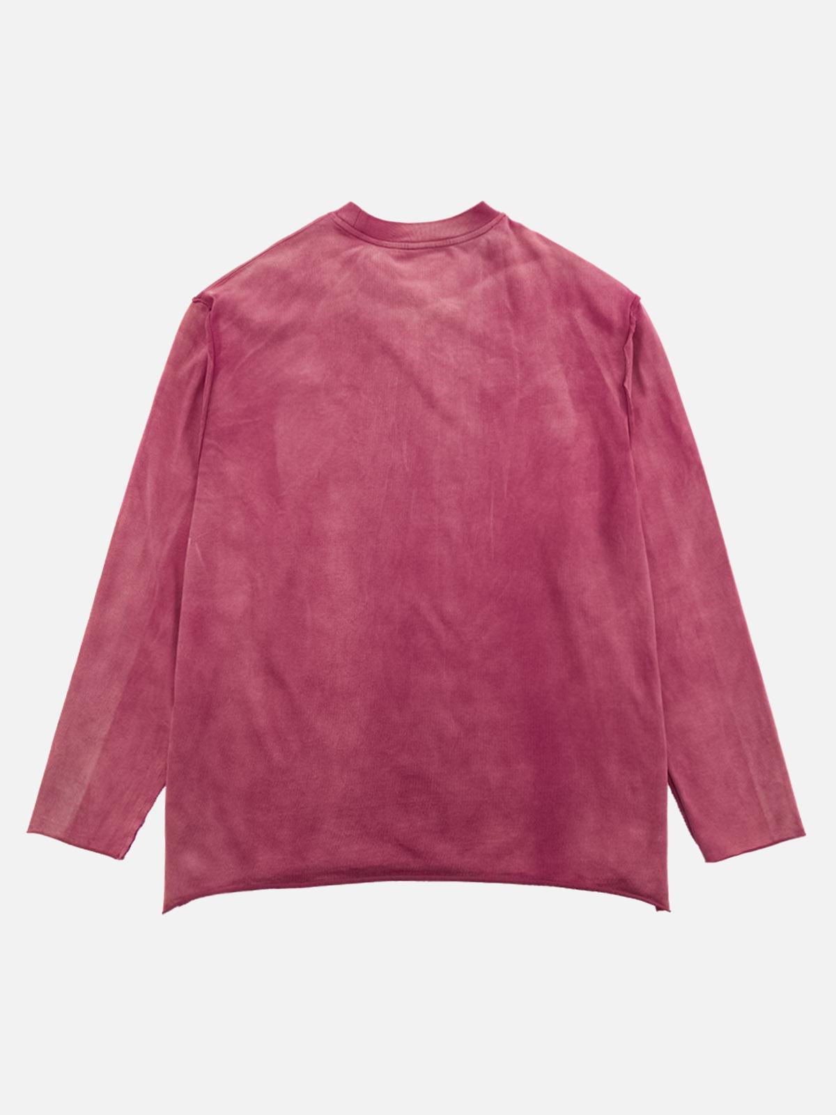Omygoods Washed Edge Long Sleeve T-Shirt