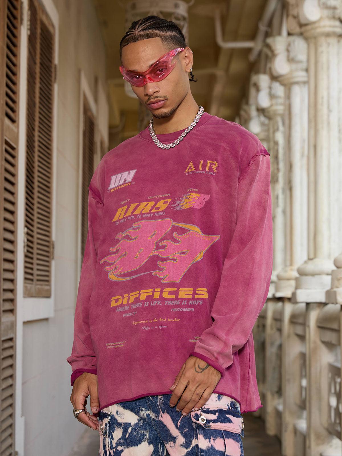 Omygoods Washed Edge Long Sleeve T-Shirt