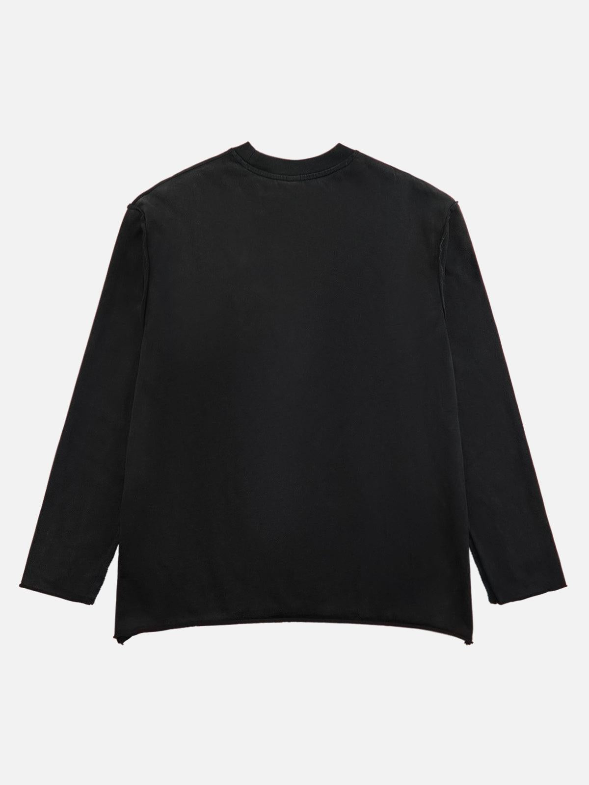 Omygoods Washed Edge Long Sleeve T-Shirt