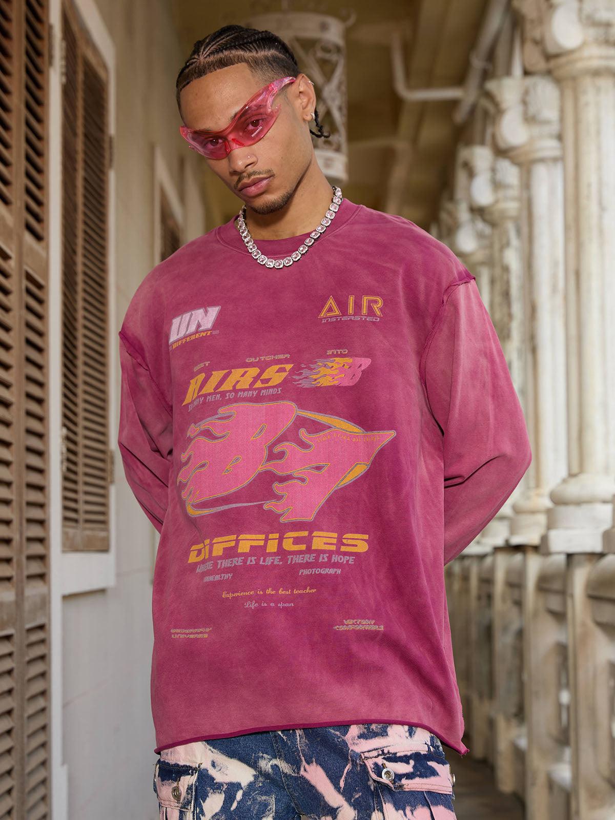 Omygoods Washed Edge Long Sleeve T-Shirt