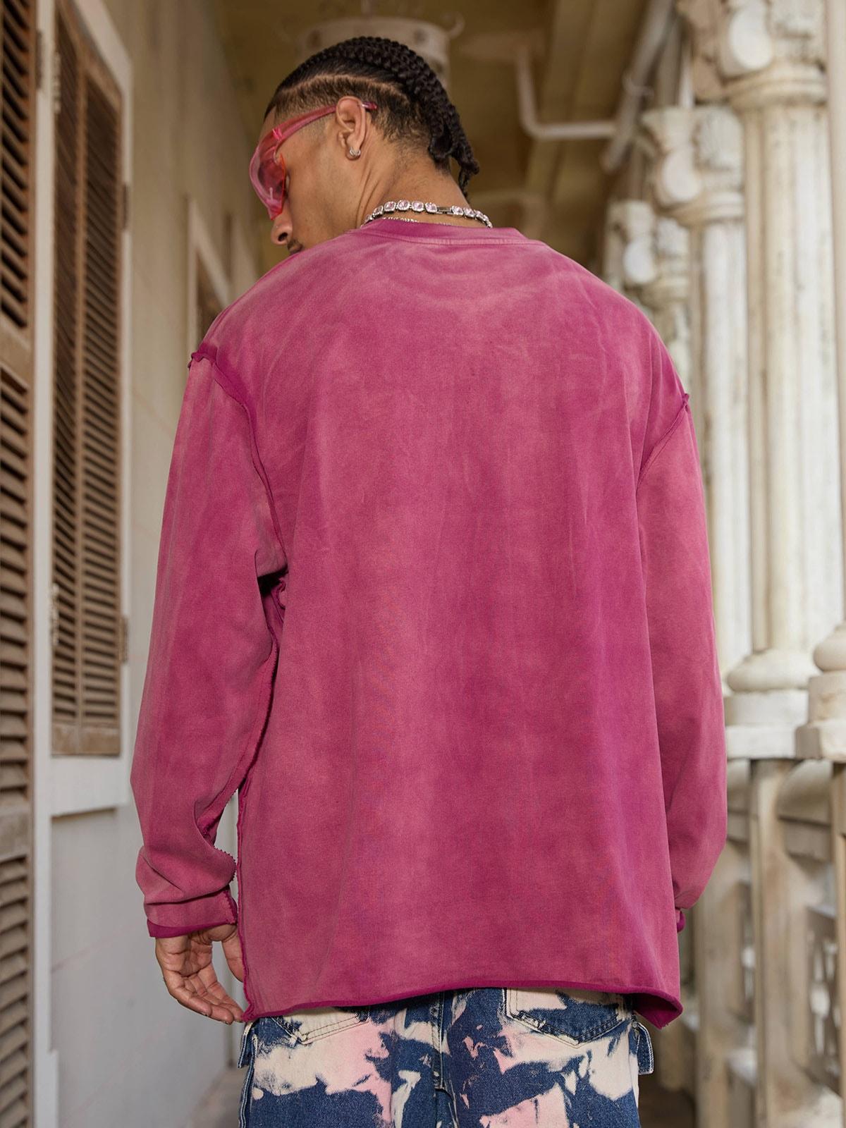 Omygoods Washed Edge Long Sleeve T-Shirt