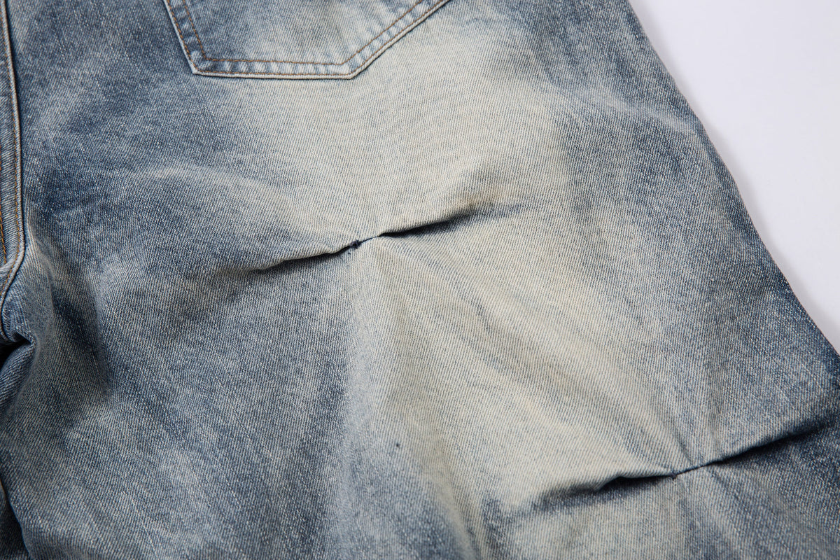 Washed Grid Pleat | Denim Jeans - OMYGOODS
