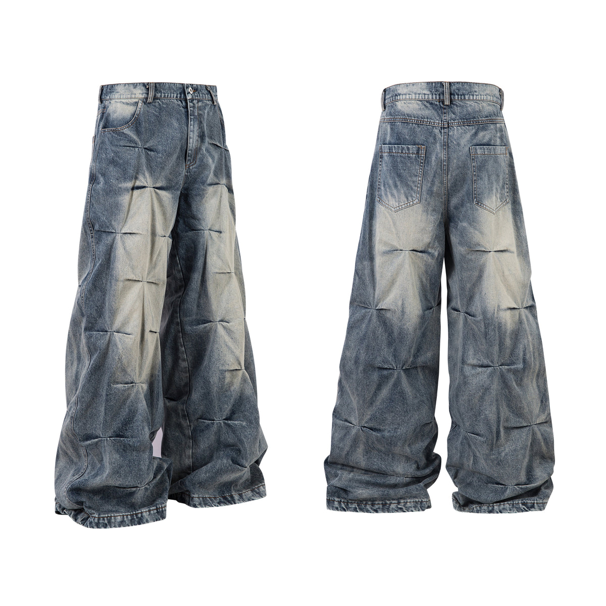Washed Grid Pleat | Denim Jeans - OMYGOODS