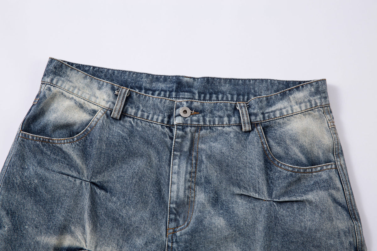 Washed Grid Pleat | Denim Jeans - OMYGOODS