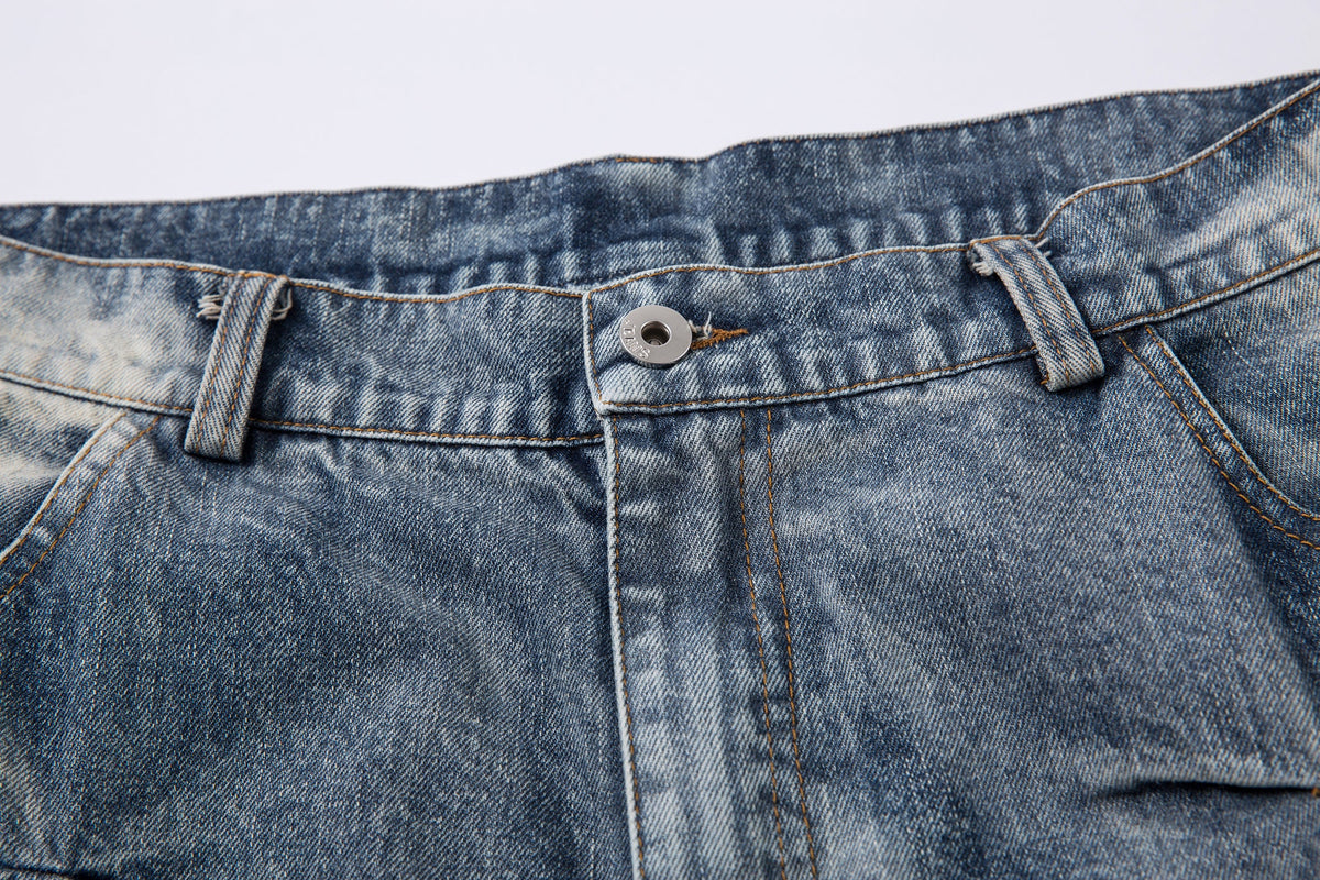 Washed Grid Pleat | Denim Jeans - OMYGOODS