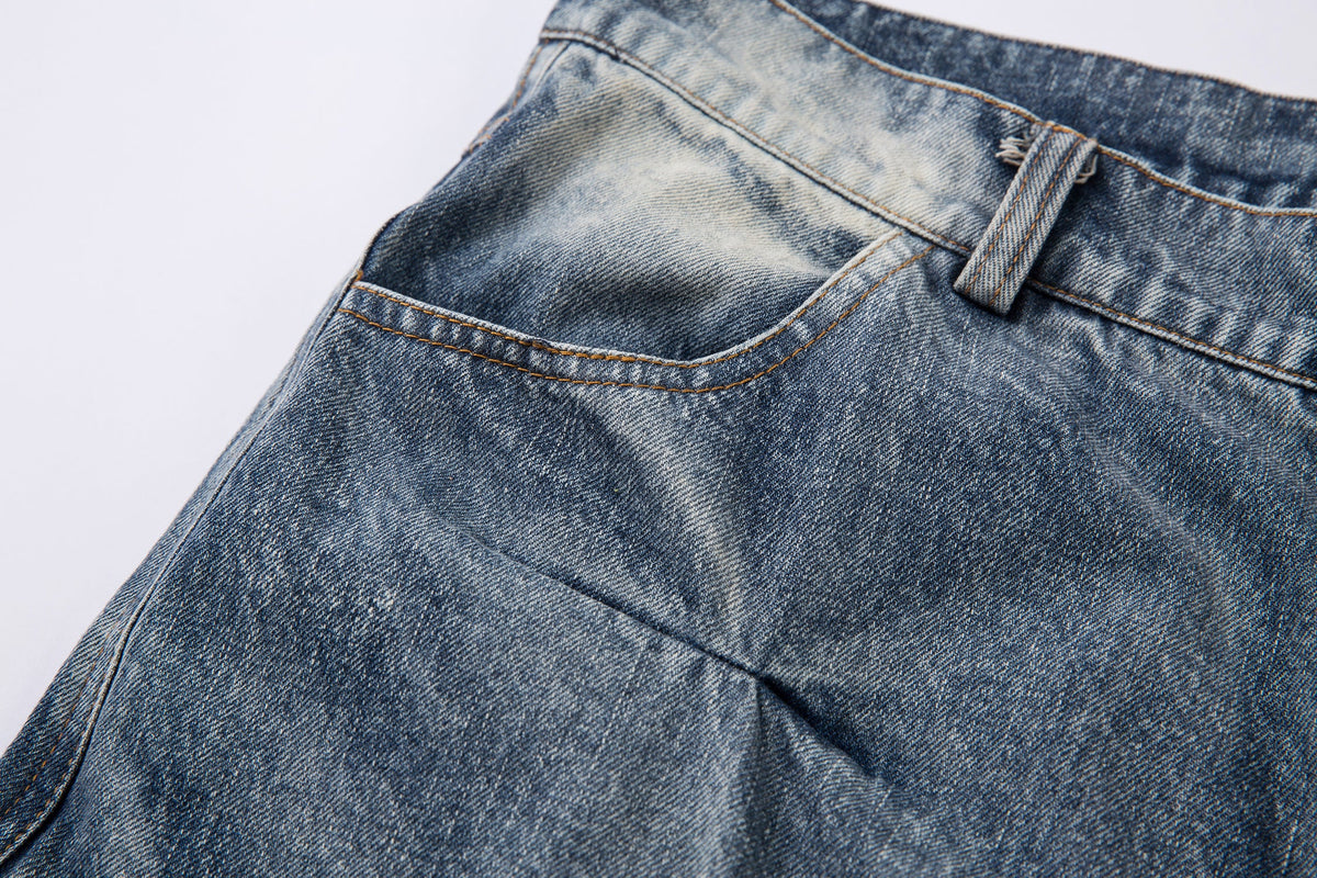 Washed Grid Pleat | Denim Jeans - OMYGOODS