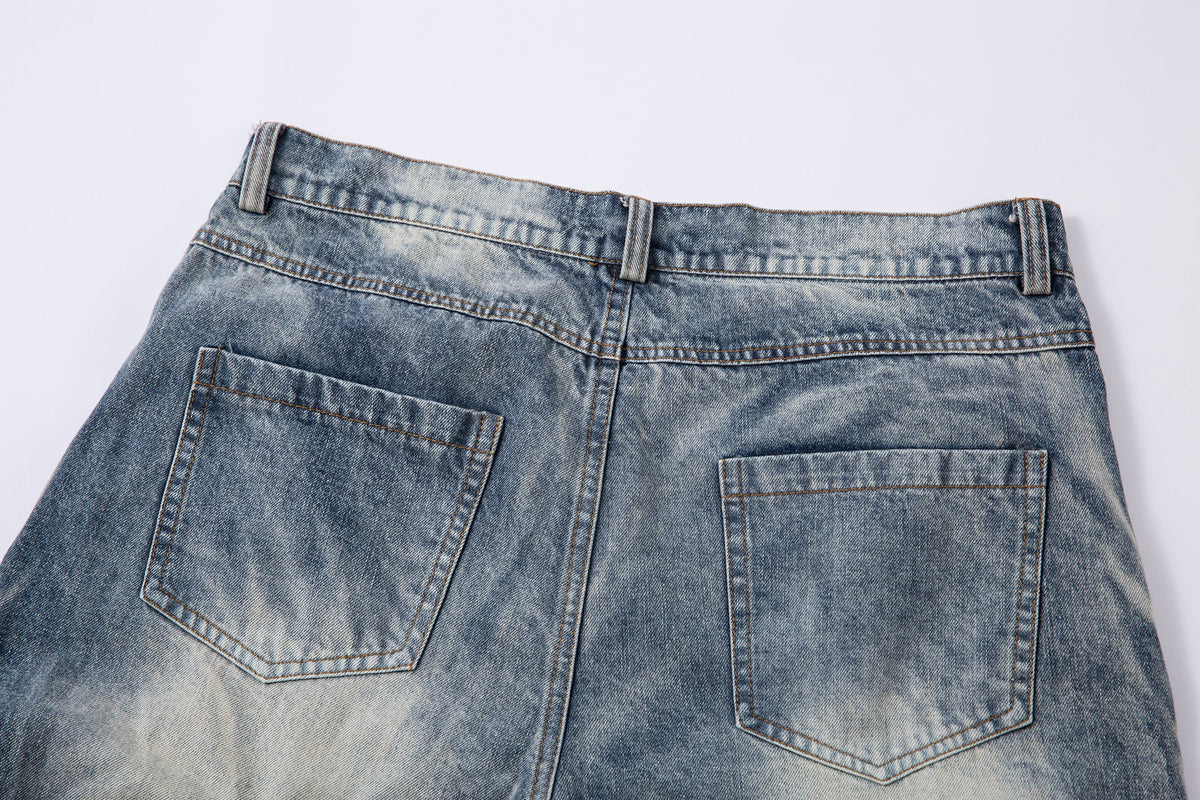 Washed Grid Pleat | Denim Jeans - OMYGOODS