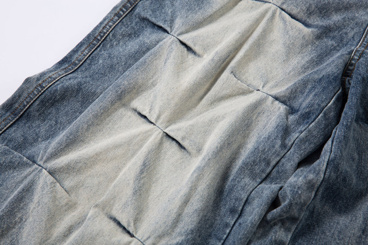 Washed Grid Pleat | Denim Jeans - OMYGOODS
