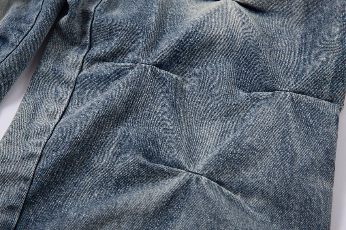 Washed Grid Pleat | Denim Jeans - OMYGOODS