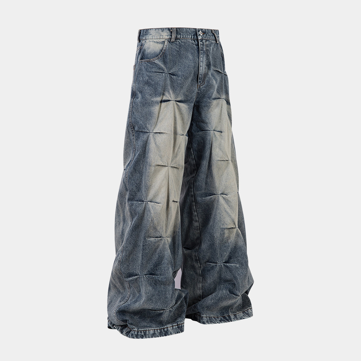 Washed Grid Pleat | Denim Jeans - OMYGOODS