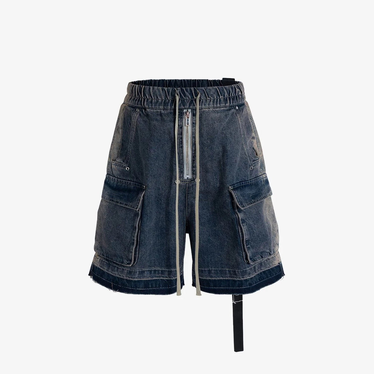 Washed Tie-Up Distressed Frayed Denim Shorts with Belt Loops - OMYGOODS