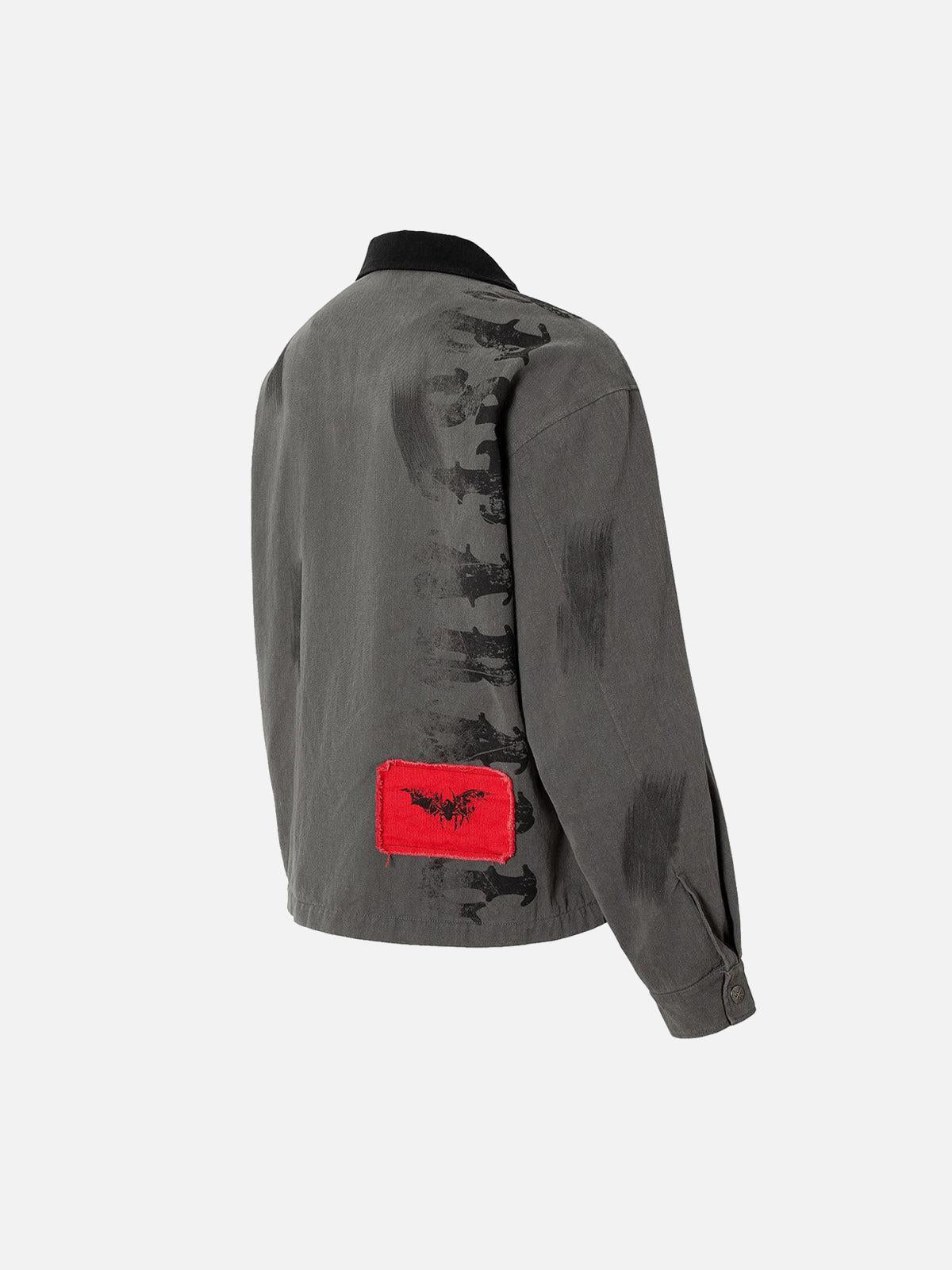 Omygoods Wasteland Style Portrait Print Patchwork Barn Jacket