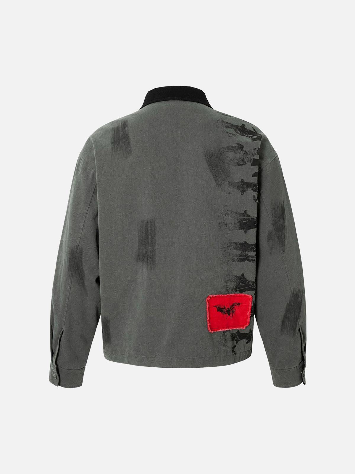 Omygoods Wasteland Style Portrait Print Patchwork Barn Jacket