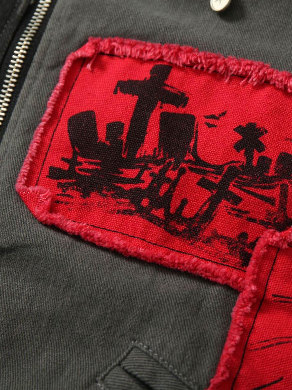 Omygoods Wasteland Style Portrait Print Patchwork Barn Jacket
