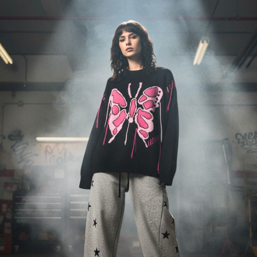Vivid Pink Flutter Knit Sweater