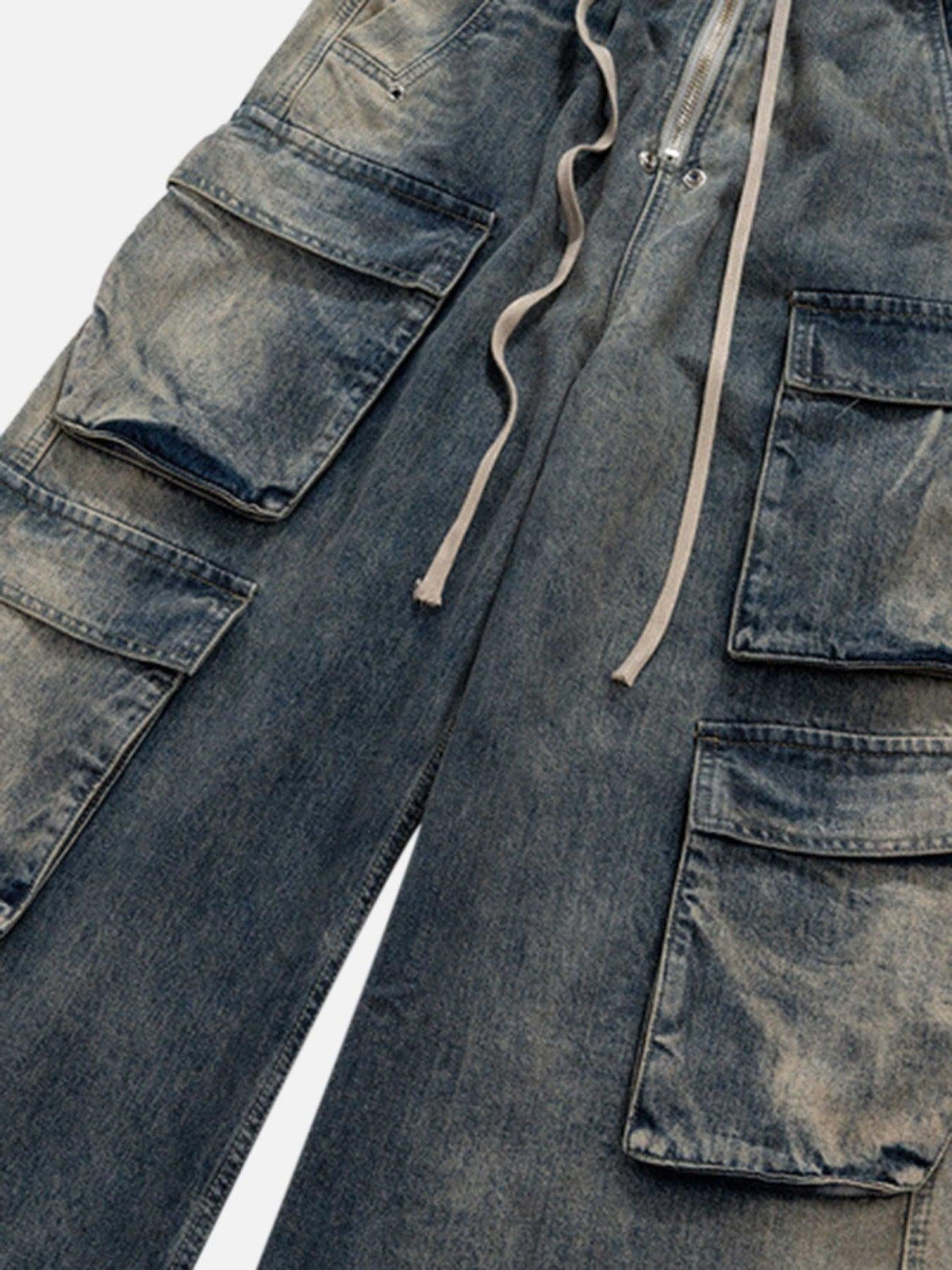 Omygoods Wide Leg Multi-Pocket Straight Leg Loose Jeans