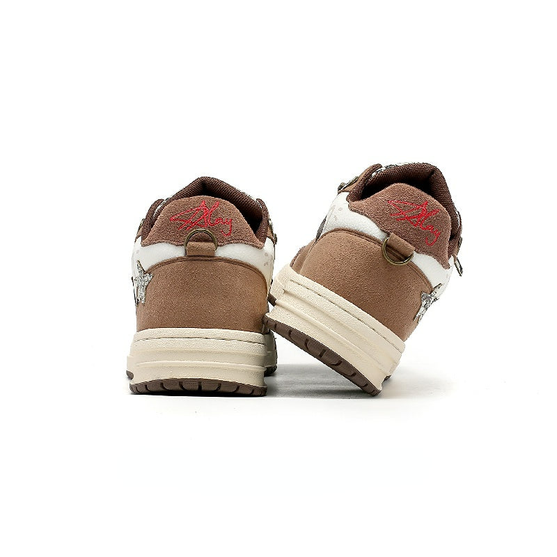Zipper | Brown Sneakers with Star Element - OMYGOODS