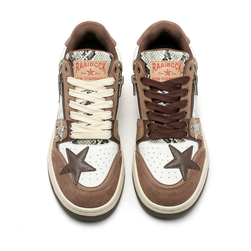 Zipper | Brown Sneakers with Star Element - OMYGOODS